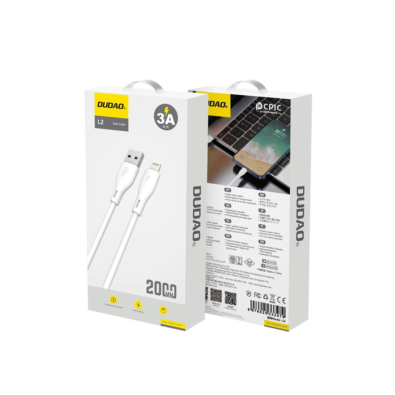 Dudao L2L USB-A / Lightning 3A Cable 2m - White_4