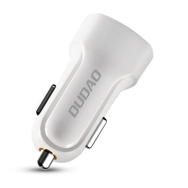 Dudao car kit charger 2x USB 2.4A + cable USB 3in1 Lightning / Type C / micro USB cable white (R7 white)_1