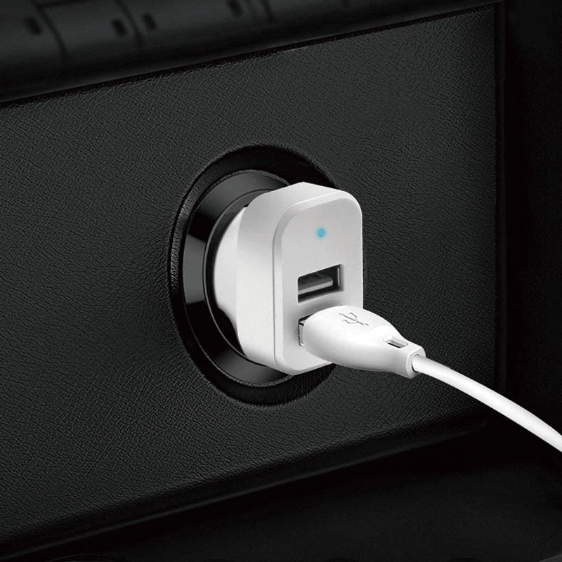 Dudao car kit charger 2x USB 2.4A + cable USB 3in1 Lightning / Type C / micro USB cable white (R7 white)_3