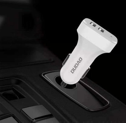 Dudao car kit charger 2x USB 2.4A + cable USB 3in1 Lightning / Type C / micro USB cable white (R7 white)_6