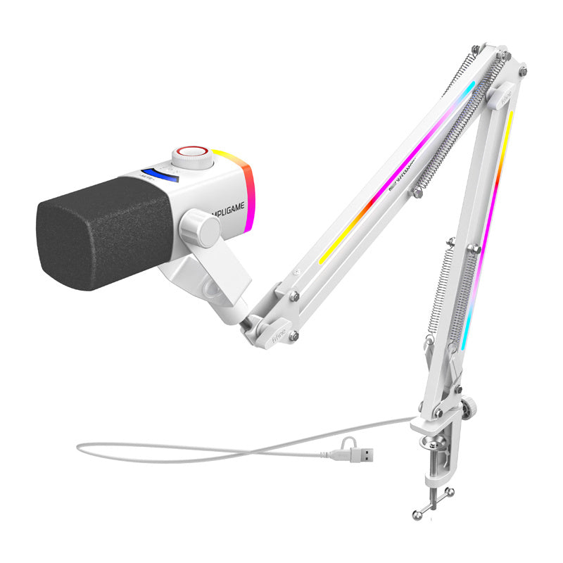 Fifine AM8proTW dynamic microphone with boom arm (white)_0