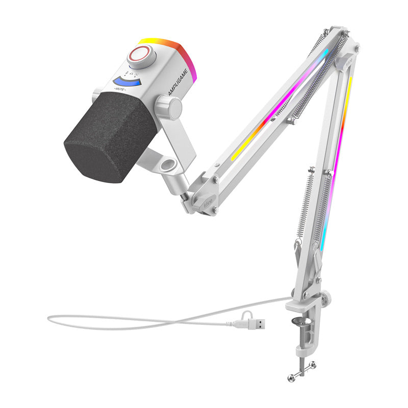 Fifine AM8proTW dynamic microphone with boom arm (white)_1