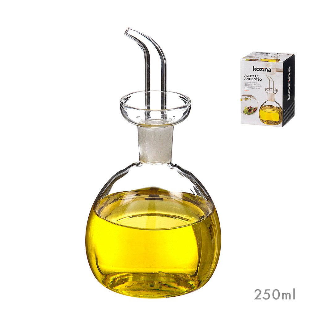 Dispensador de Ã³leo de vidro com tampa abaulada e sistema antigotejamento, capacidade de 250 ml._0