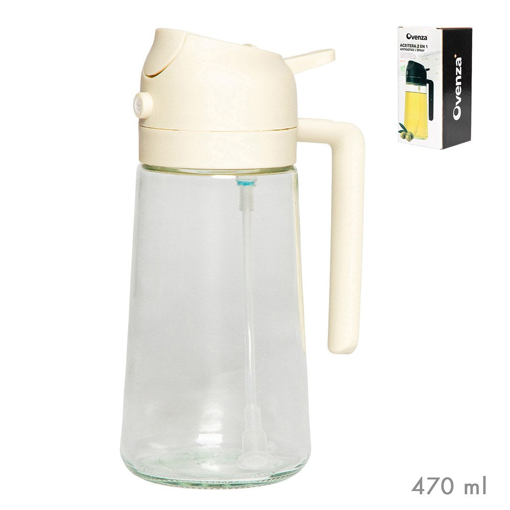 Galheteiro 2 em 1 antigota/ spray, bege, 430 ml_0