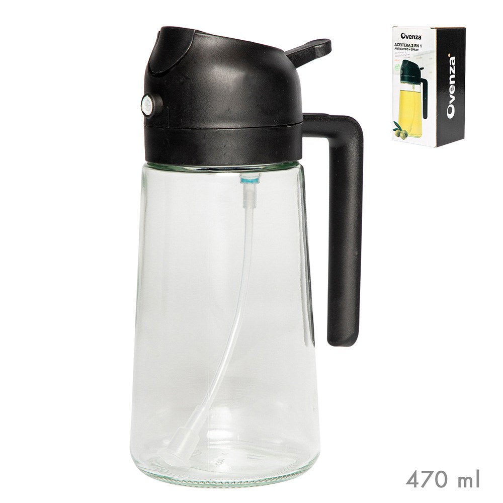 Galheteiro 2 em 1 antigota/ spray, preto, 430 ml_0