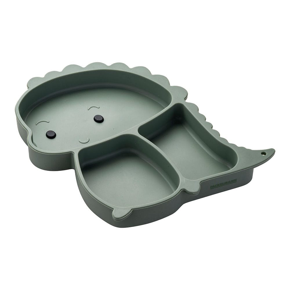 Prato verde de silicone em formato de dinossauro com ventosa_0