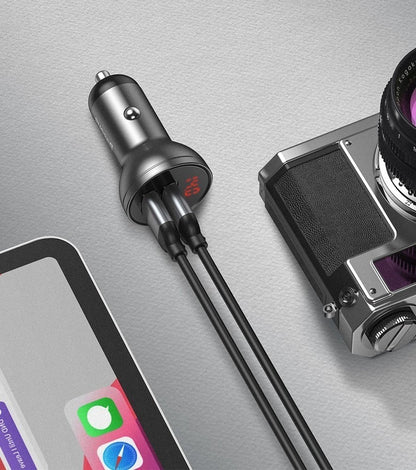 Baseus 2x USB 4.8A 24W car charger with LCD + 3in1 cable USB - USB Type C / micro USB / Lightning 1.2m black (TZCCBX-0G)_15