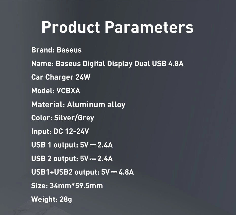 Baseus 2x USB 4.8A 24W car charger with LCD + 3in1 cable USB - USB Type C / micro USB / Lightning 1.2m black (TZCCBX-0G)_17