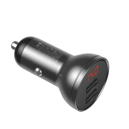 Baseus 2x USB 4.8A 24W car charger with LCD + 3in1 cable USB - USB Type C / micro USB / Lightning 1.2m black (TZCCBX-0G)_2