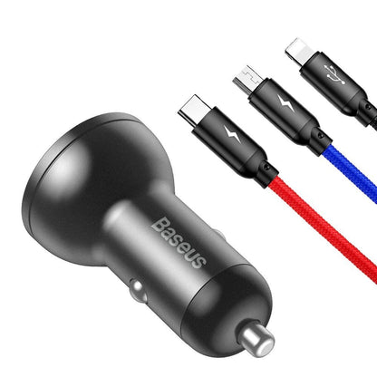 Baseus 2x USB 4.8A 24W car charger with LCD + 3in1 cable USB - USB Type C / micro USB / Lightning 1.2m black (TZCCBX-0G)_4