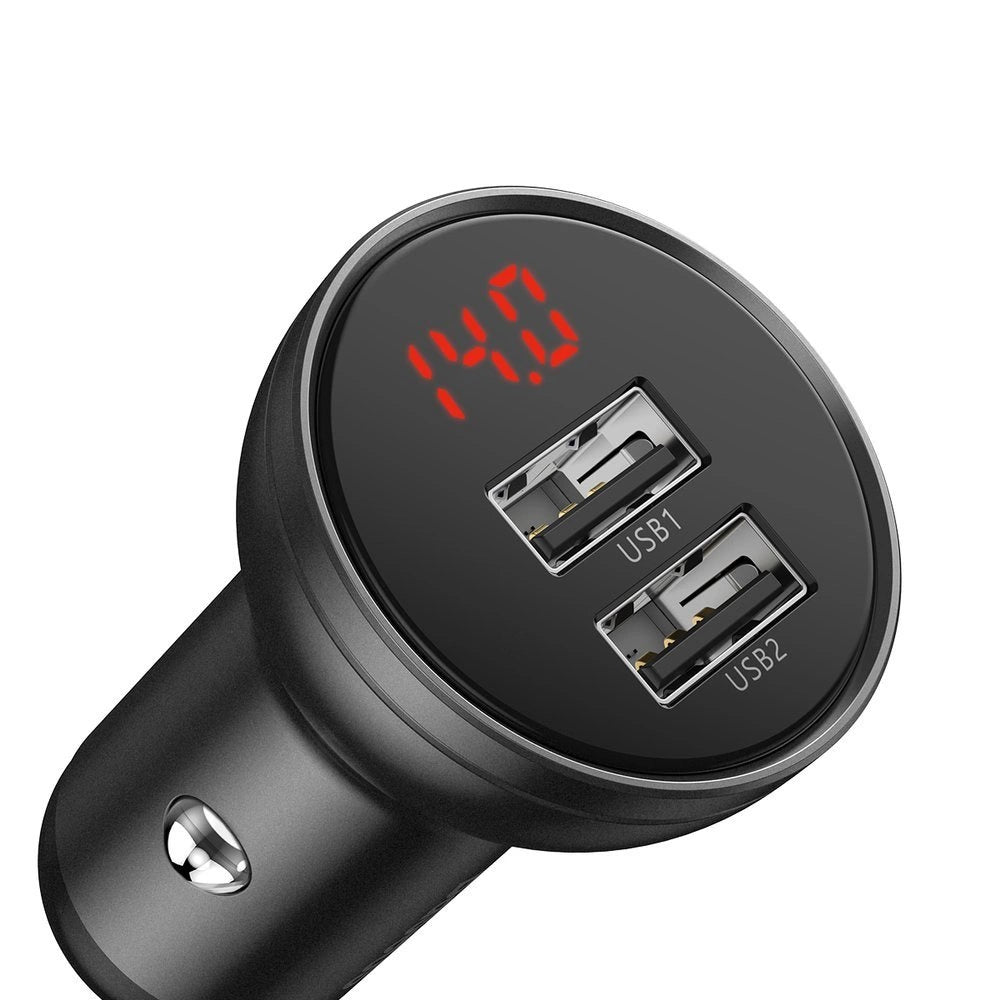 Baseus 2x USB 4.8A 24W car charger with LCD + 3in1 cable USB - USB Type C / micro USB / Lightning 1.2m black (TZCCBX-0G)_8