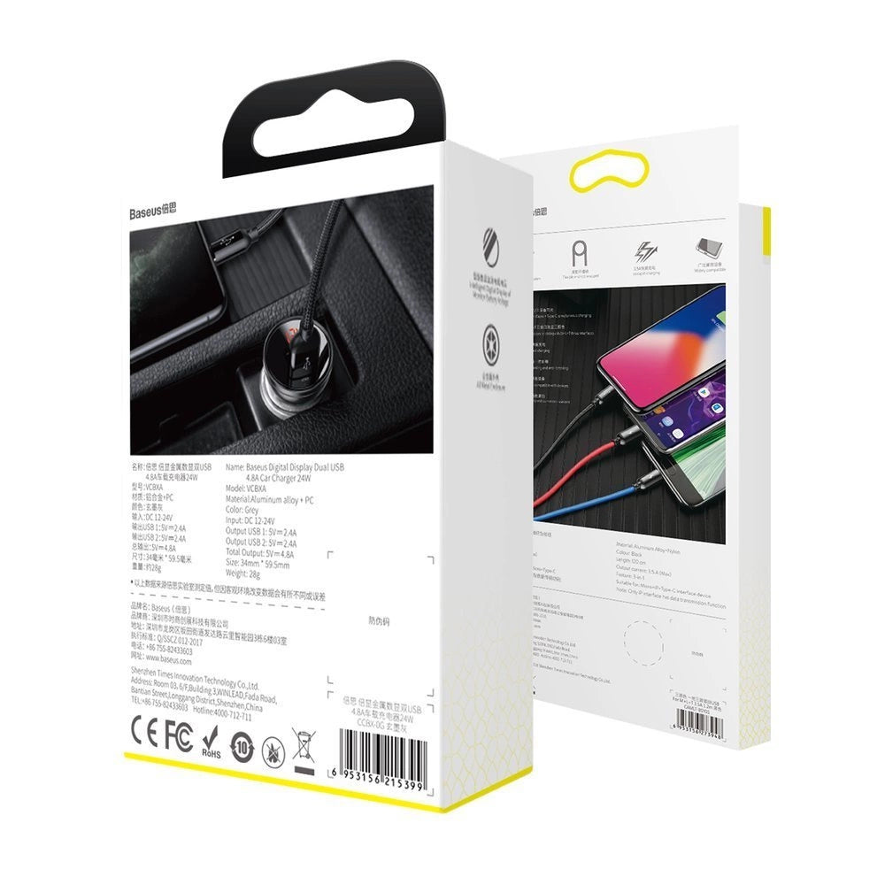 Baseus 2x USB 4.8A 24W car charger with LCD + 3in1 cable USB - USB Type C / micro USB / Lightning 1.2m black (TZCCBX-0G)_21