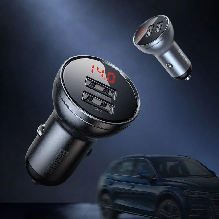 Baseus 2x USB 4.8A 24W car charger with LCD + 3in1 cable USB - USB Type C / micro USB / Lightning 1.2m black (TZCCBX-0G)_10