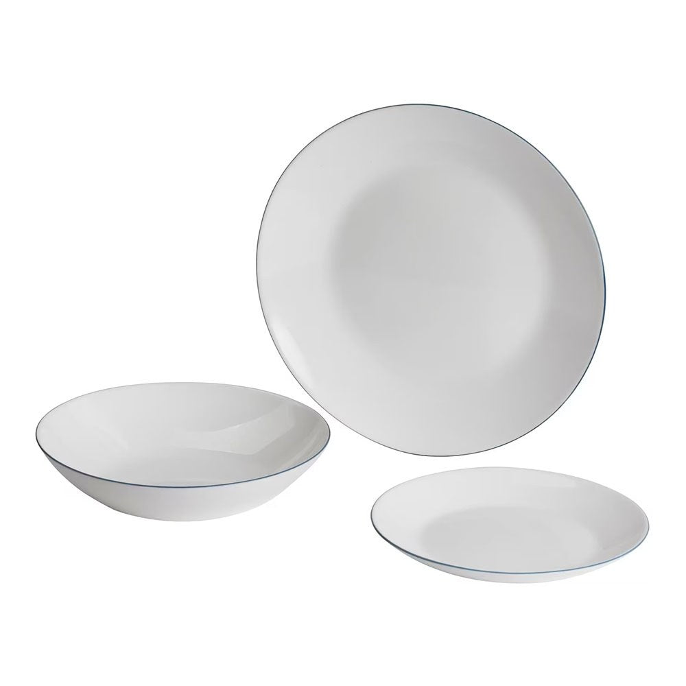 Conjunto de jantar modelo aqua, branco com borda azul, 12 peÃ§as_0