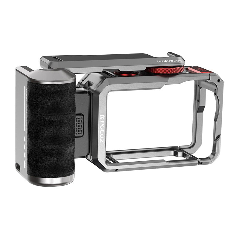 Titanium expansion cage with handle and additional Puluz connections for DJI Osmo Action 6_0
