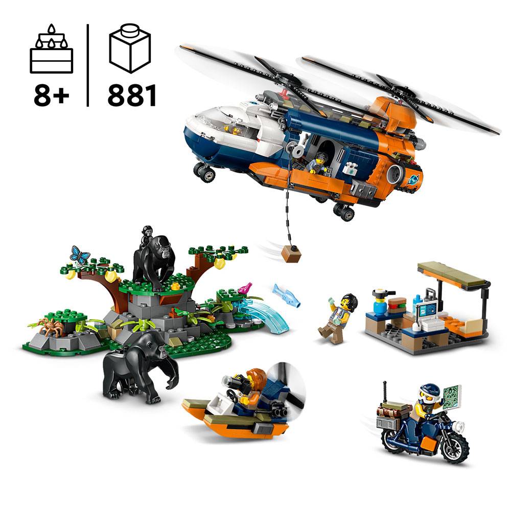 LEGO City: Helicóptero Explorador da Selva no Acampamento | Idades 8+ | 881 Peças | Item 60437