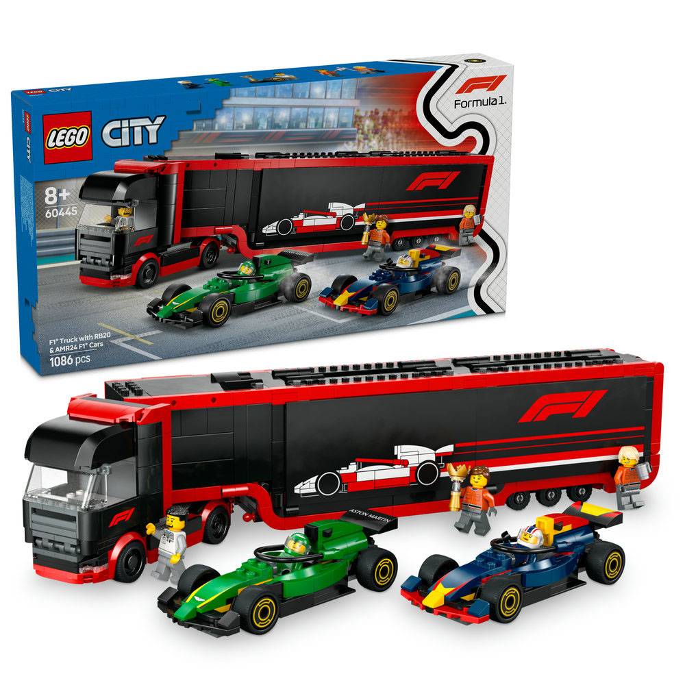 LEGO City: Camião de F1® com Carros de F1® RB20 e AMR24 | Idades 8+ | 1086 Peças | Item 60445