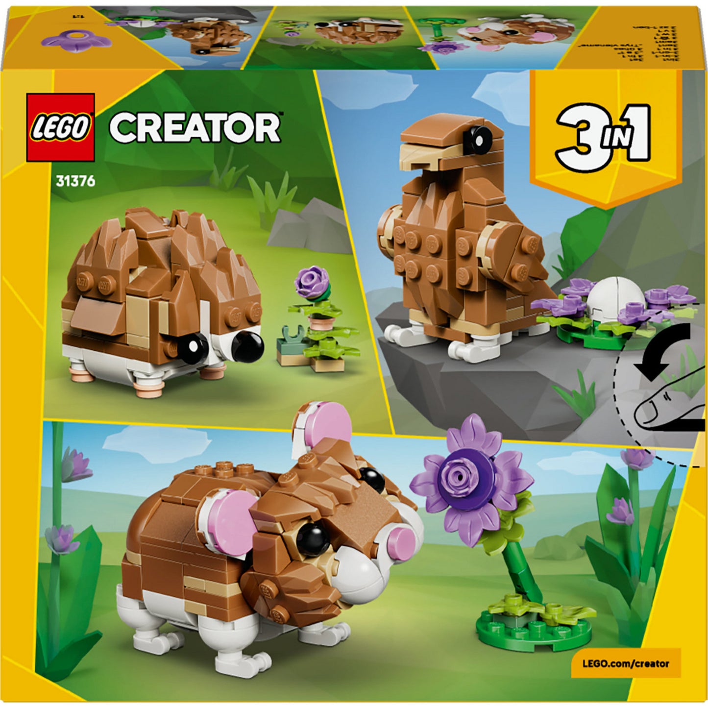 LEGO Creator 3-in-1 Hamster Fofo com Flor 31376 166 Peças