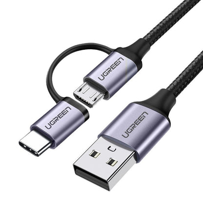 Ugreen cable 2in1 USB - micro USB / USB Type C cable 1m 2.4A black (30875)_0