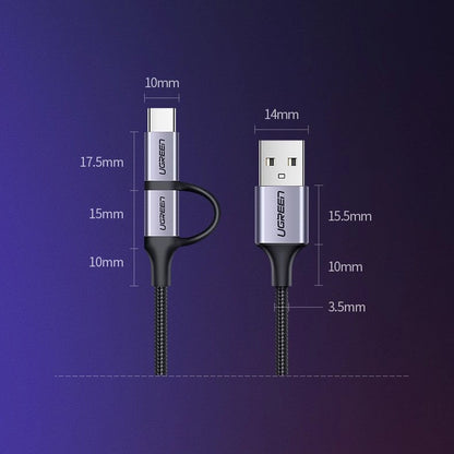 Ugreen cable 2in1 USB - micro USB / USB Type C cable 1m 2.4A black (30875)_12