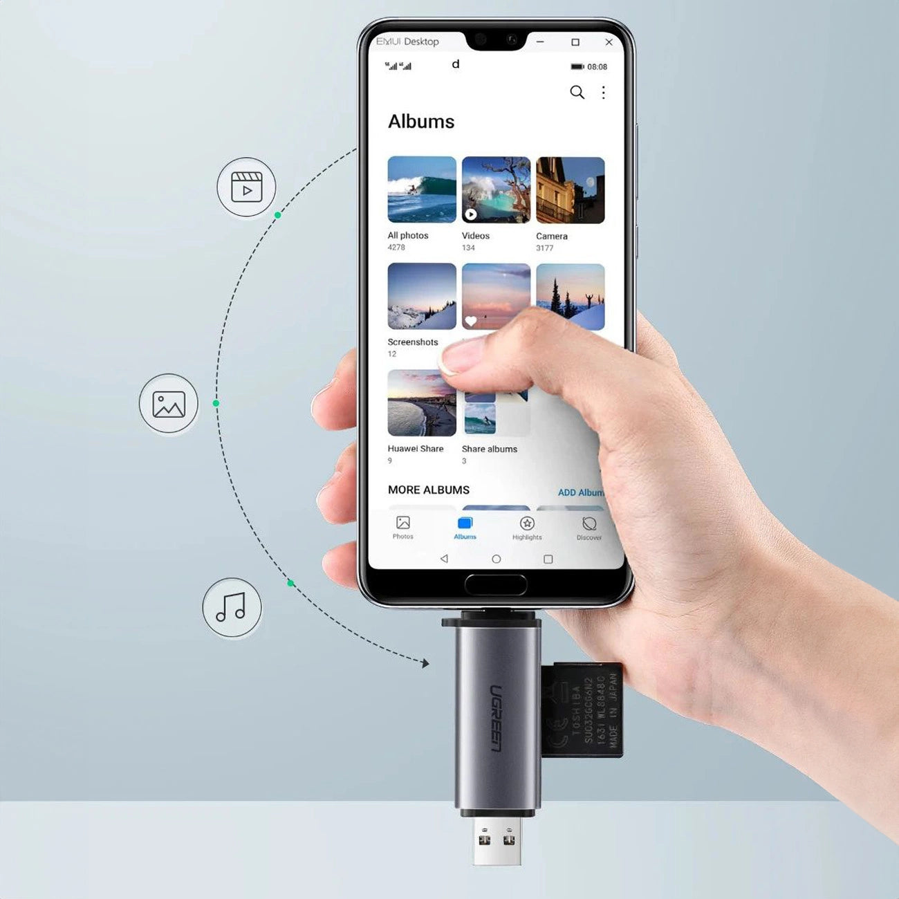 Ugreen CM185 50706 reader for SD / micro SD cards on USB-A 3.0 / USB-C 3.0 - gray_6