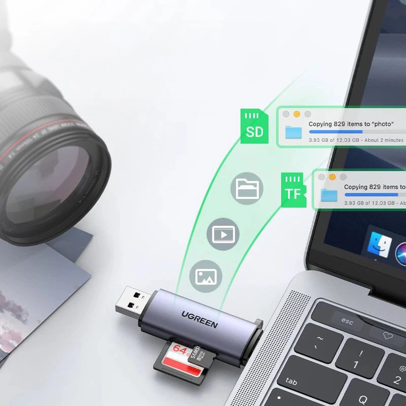 Ugreen CM185 50706 reader for SD / micro SD cards on USB-A 3.0 / USB-C 3.0 - gray_8