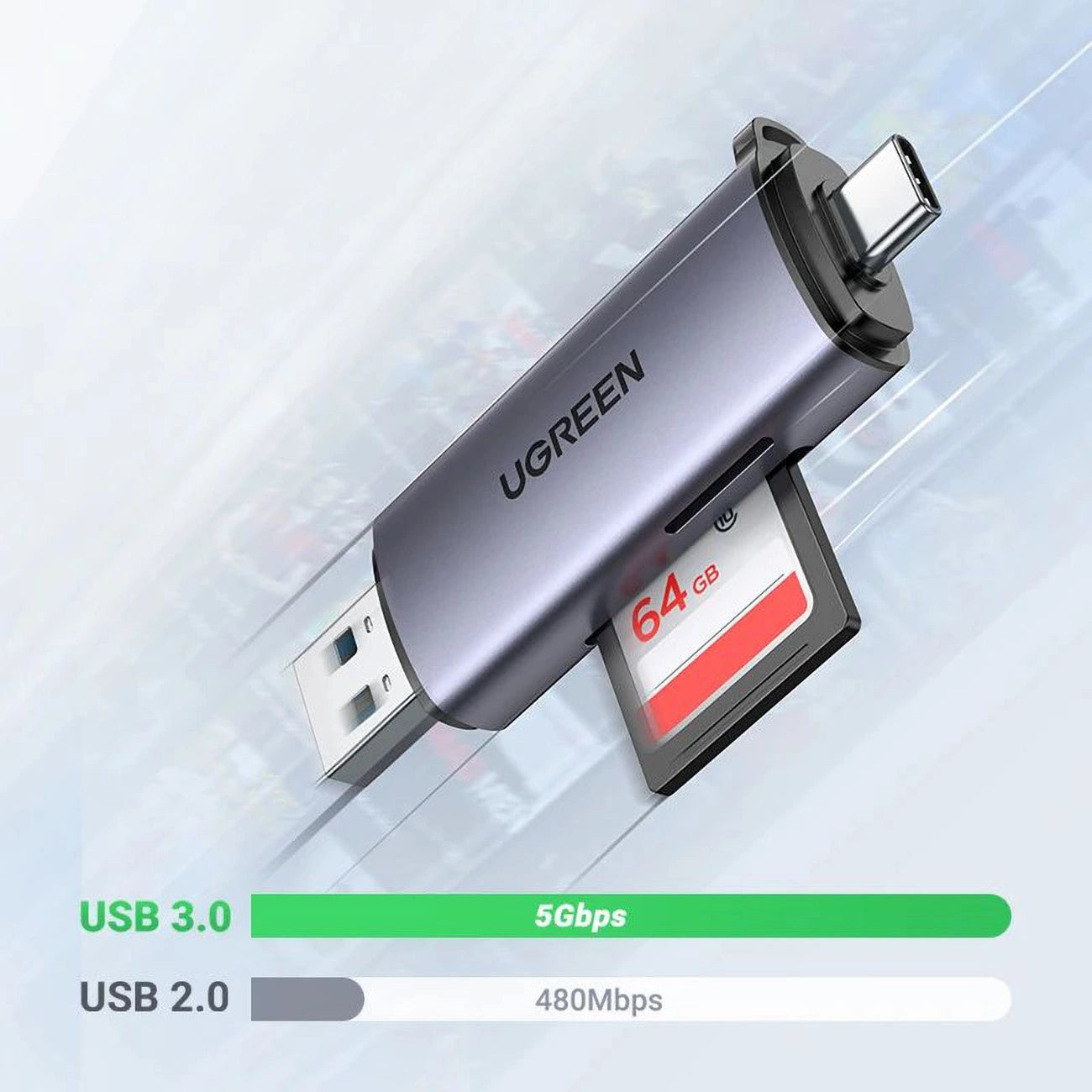 Ugreen CM185 50706 reader for SD / micro SD cards on USB-A 3.0 / USB-C 3.0 - gray_4