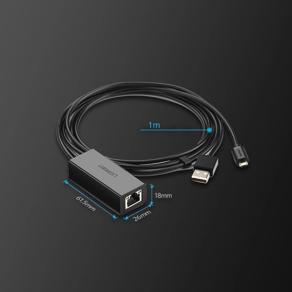 Ugreen 30985 external network card for Chromecast with micro USB / USB-A connectors 100Mb/s 1m - black_8
