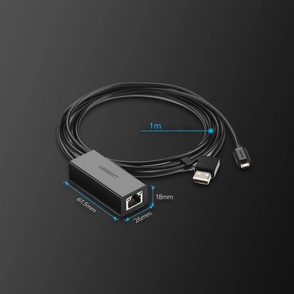 Ugreen 30985 external network card for Chromecast with micro USB / USB-A connectors 100Mb/s 1m - black_8