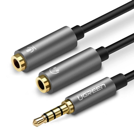 Ugreen cable cable headphone splitter 3.5 mm mini jack AUX microphone 20cm (microphone + stereo output) silver (30619)_0