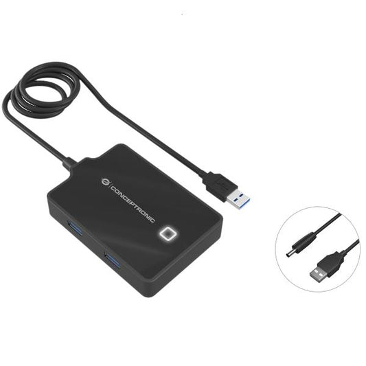 CONCEPTRONIC HUB USB3.0 4 PORT USB3.0 90CM BLACK+ ALIMENTAÇÃO_1