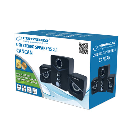 ESPERANZA Colunas USB 2.1 6W Pretas Cancan
