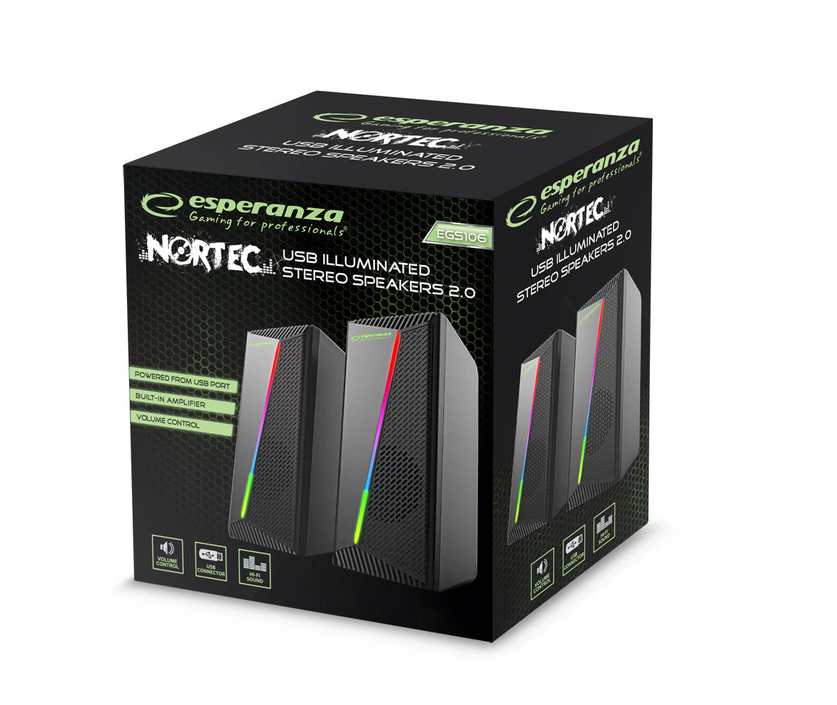 Colunas USB 2.0 Esperanza c/ LED RAINBOW NORTEC