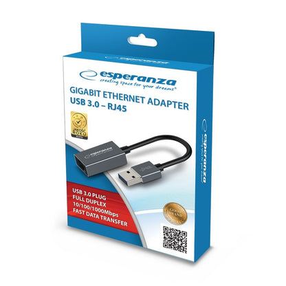 Adaptador USB 3.0 para RJ45 Gigabit Ethernet Esperanza 1000 Mbps