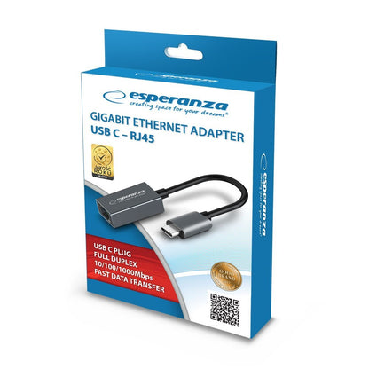 Adaptador USB-C para RJ45 Gigabit Ethernet Esperanza 1000 Mbps