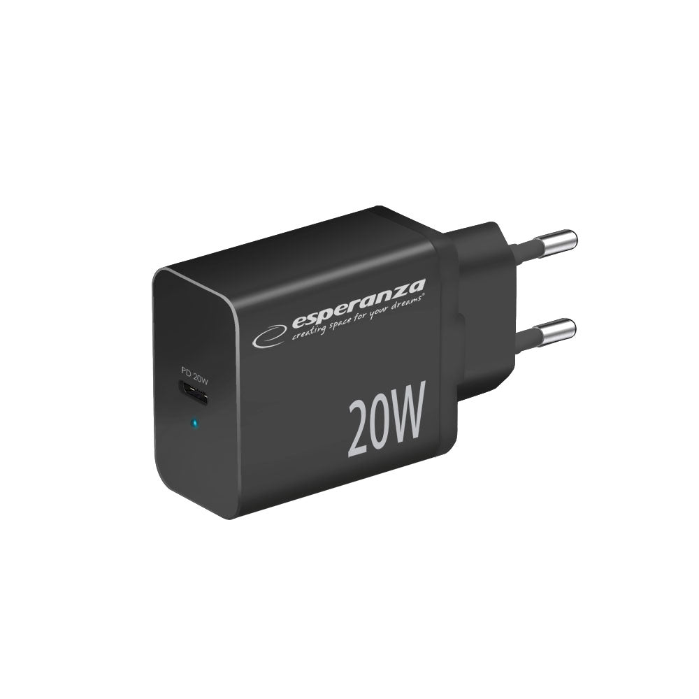 Esperanza Quick Power Fast Charger 20W USB-C PD Preto
