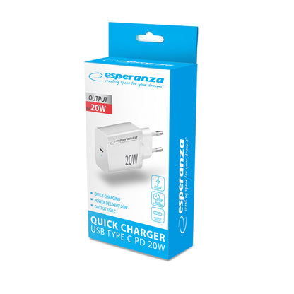 Esperanza Quick Power Fast Charger 20W USB-C PD Branco
