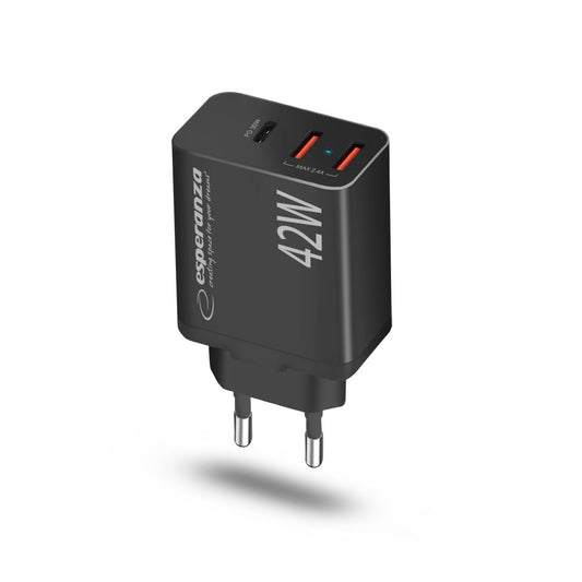 Esperanza Quick Fast Charger 42W USB-C PD 30W / 2x USB-A 12W Preto