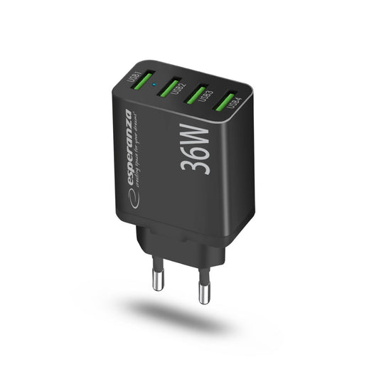 Esperanza Quick Fast Charger 36W 4x USB-A QC 3.0 18W Preto
