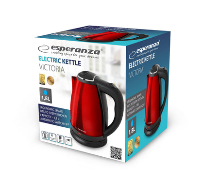 Chaleira Eléctrica Esperanza Victoria 1.8L 1800W em Aço Inoxidável / Vermelha