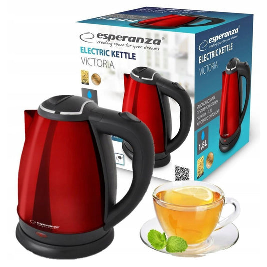 Chaleira Eléctrica Esperanza Victoria 1.8L 1800W em Aço Inoxidável Vermelha