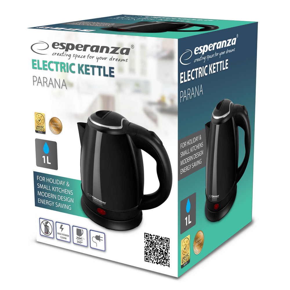 Chaleira Elétrica Esperanza Parana 1L 1350W Aço Inoxidável / Preta