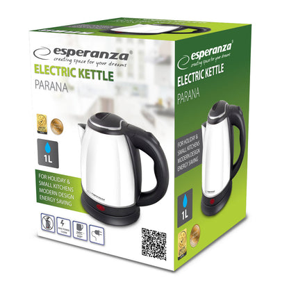 Chaleira Elétrica Esperanza Parana 1.0L 1350W em Aço Inoxidável / Branca