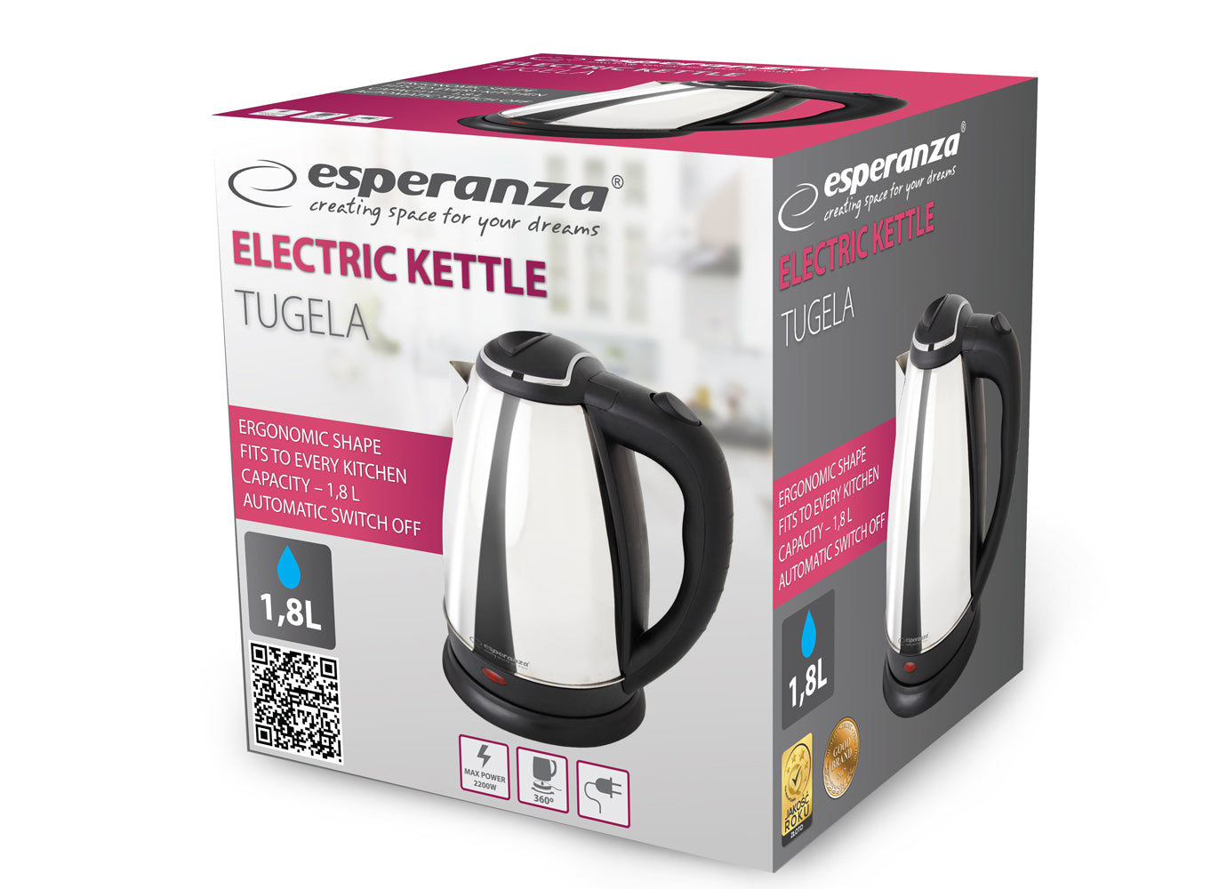 Chaleira Elétrica Esperanza Tugela 1.8L 2200W em Aço Inoxidável / Prata