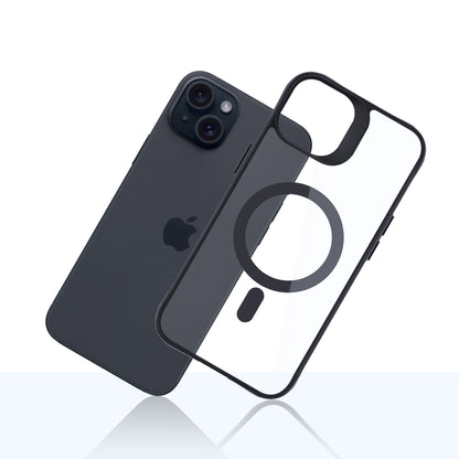 Capa Protetora Transparente / 3mk /  para Smartphone iPhone 15 Plus / com Moldura Preta / Satin Armor MagCase com MagSafe