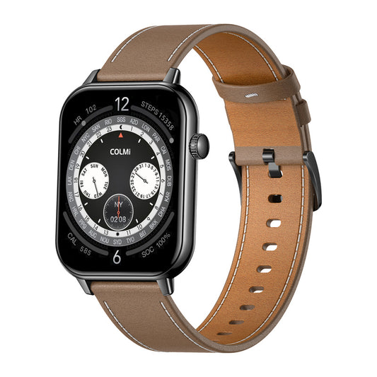 COLMI C28 Smartwatch – Black + Brown Leather Strap_0