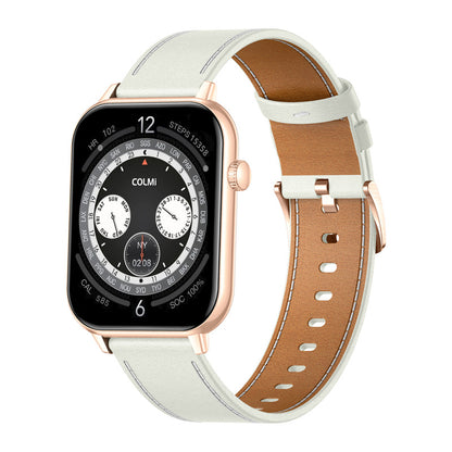 COLMI C28 Smartwatch in Gold with a White Leather Strap_0