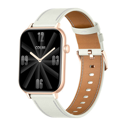 COLMI C28 Smartwatch in Gold with a White Leather Strap_2