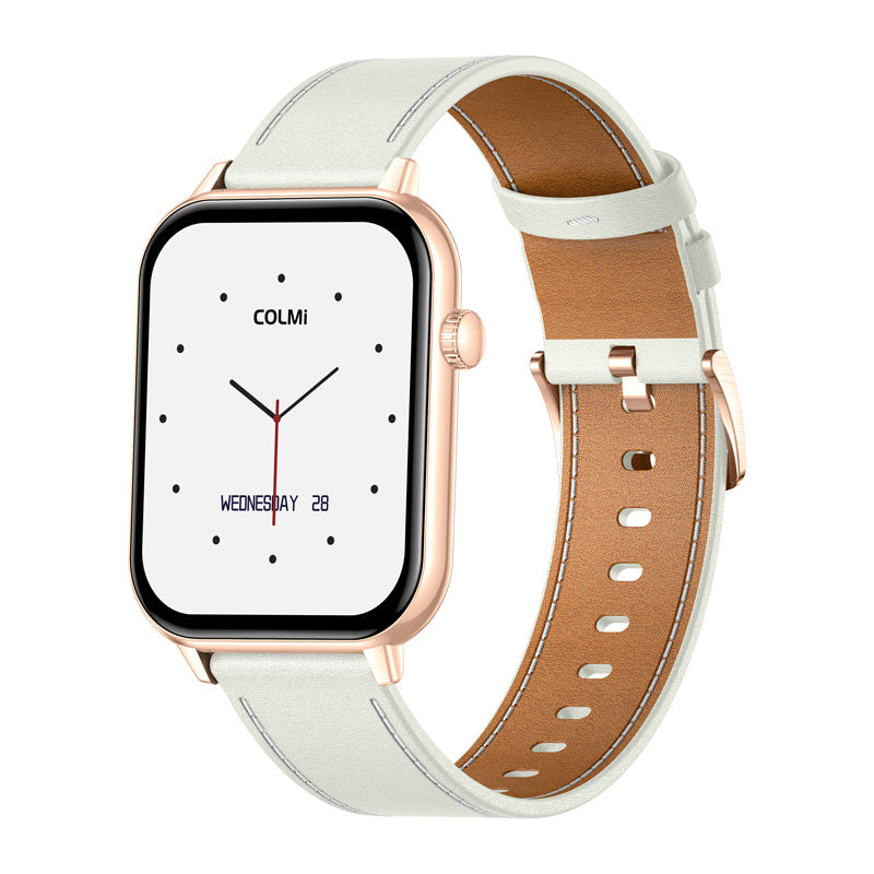 COLMI C28 Smartwatch in Gold with a White Leather Strap_3
