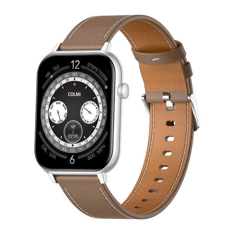 COLMI C28 Smartwatch – Silver + Brown Leather Strap_0